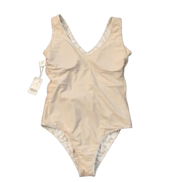 CORAL REEF | PALM BEACH Women's One Piece Swimsuit Tan & White Bathing Suit L - Picture 7 of 11